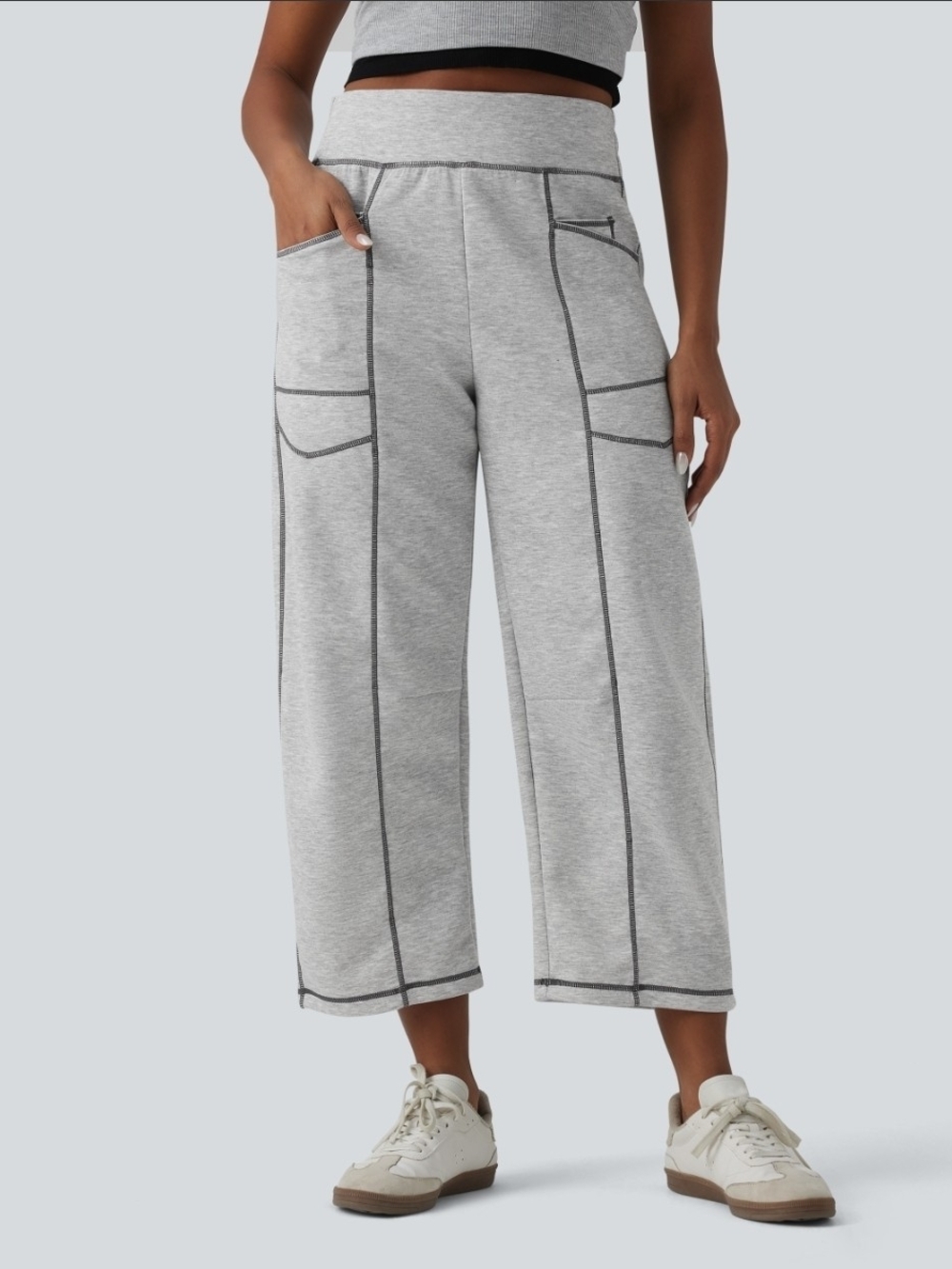 Halara High Waisted Color Block Top-stitching Casual Barrel Leg Pants
